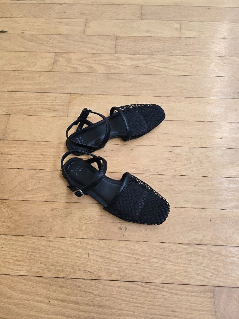 a new day | vanna fishnet black monochrome minimalist sling back flats | WMS 9